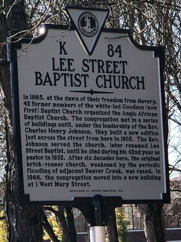 Lee Street Baptist Church Marker image. Click for full size.