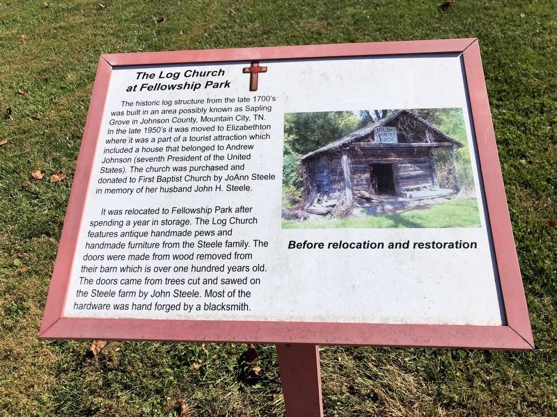 The Log Church at Fellowship Park Marker image. Click for full size.