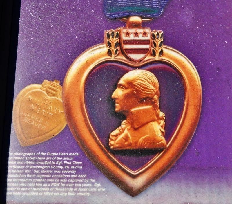 Marker detail: Purple Heart image. Click for full size.