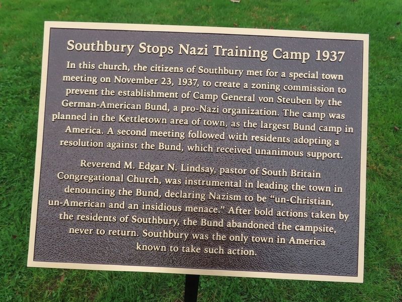 Southbury Stops Nazi Training Camp Marker image. Click for full size.