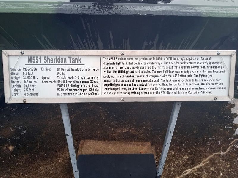 M551 Sheridan Tank Marker. Click for full size. M551 Sheridan Tank Marker image. Click for full size.