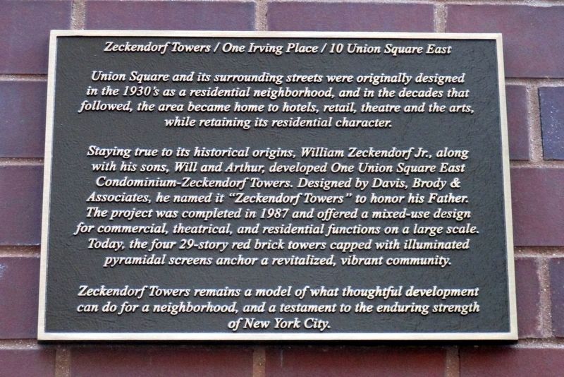Zeckendorf Towers / One Irving Plaza / 10 Union Square East Marker image. Click for full size.
