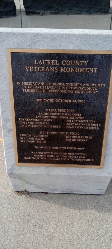 Laurel County Veterans Monument Marker image. Click for full size.