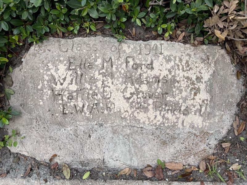 L.M. Davis Elementary School Marker remaining autographs of sidewalk from class of 1941 image. Click for full size.