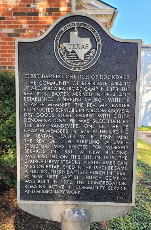 First Baptist Church of Rockdale Marker image. Click for full size.