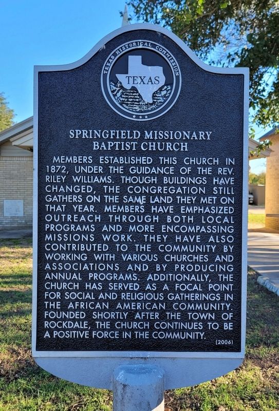 Springfield Missionary Baptist Church Marker image. Click for full size.