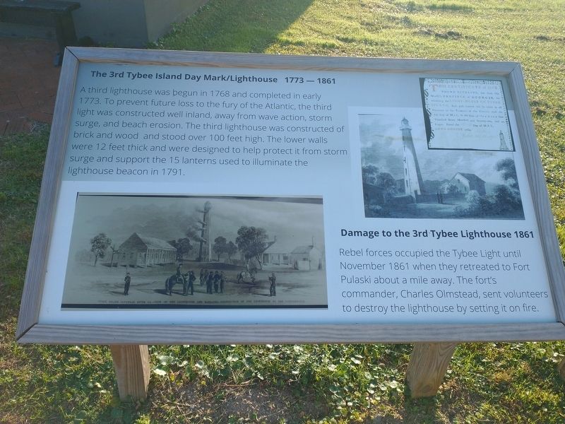 The 3rd Tybee Island Day Mark Lighthouse 1773-1861 - Damaged to the 3rd Tybee Lihthouse 1861 Marker. Click for full size. The 3rd Tybee Island Day Mark Lighthouse 1773-1861 - Damaged to the 3rd Tybee Lihthouse 1861 Marker image. Click for full size.