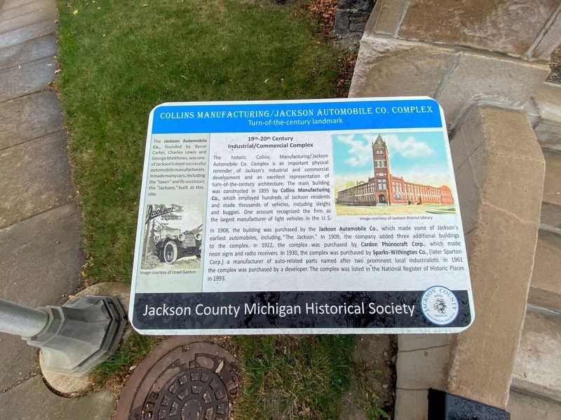 Collins Manufacturing/Jackson Automobile Co. Complex Marker. Click for full size. Collins Manufacturing/Jackson Automobile Co. Complex Marker image. Click for full size.