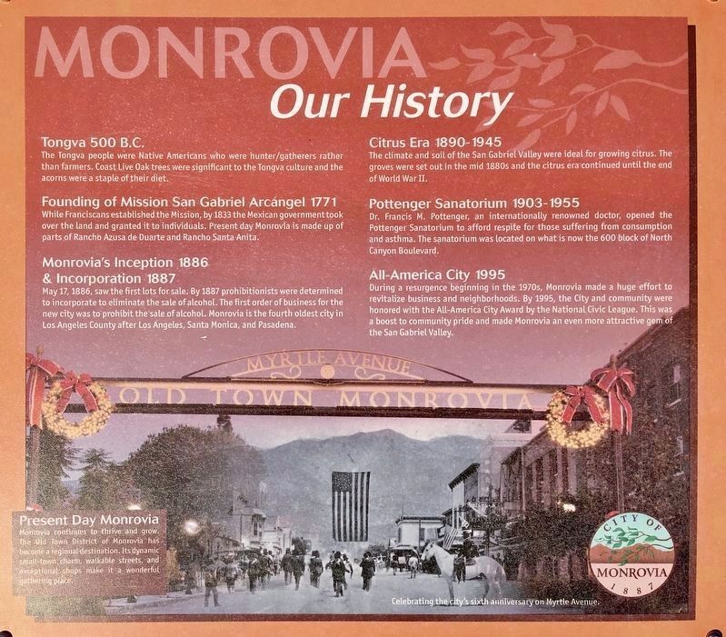 Monrovia History marker image. Click for full size.