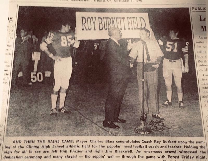 Marker honoring former Arrows football coach Roy Burkett dedicated image. Click for more information.