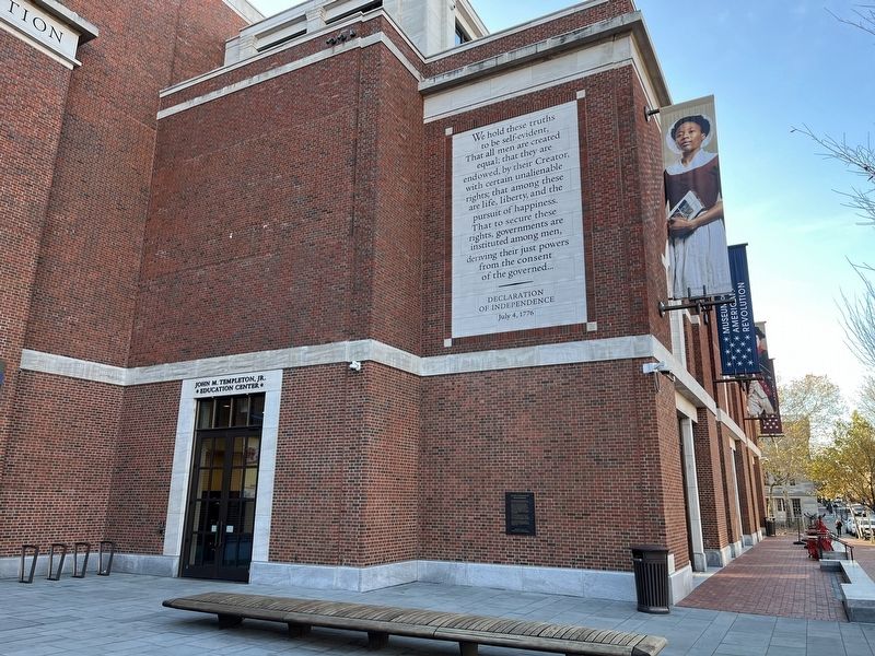 The Declaration of Independence Marker with text from the Declaration displayed above image. Click for full size.