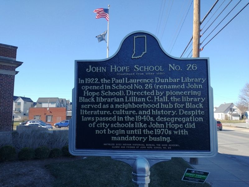 John Hope School No. 26 Marker (Back) image. Click for full size.