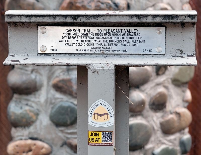 Carson Trail - To Pleasant Valley Marker. Click for full size. Carson Trail - To Pleasant Valley Marker image. Click for full size.
