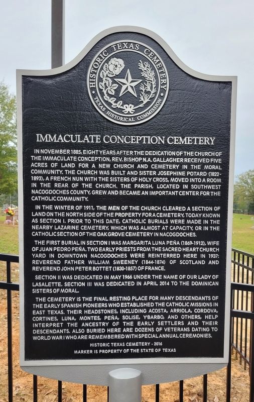 Immaculate Conception Cemetery Marker. Click for full size. Immaculate Conception Cemetery Marker image. Click for full size.