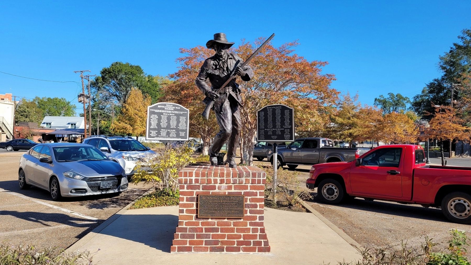 The Texas Revolutionary War Soldier Markers located behind the �Running to the Fight� Statue image. Click for full size.