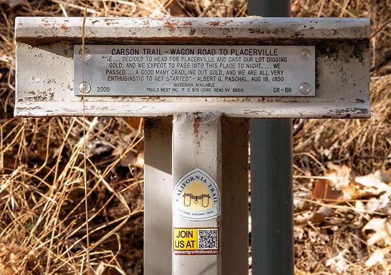 Carson Trail - Wagon Road to Placerville Marker. Click for full size. Carson Trail - Wagon Road to Placerville Marker image. Click for full size.