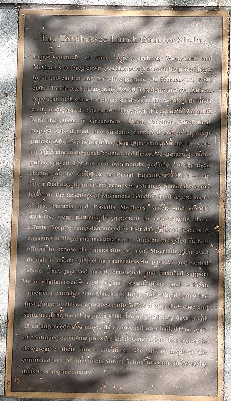 The Tallahassee Lunch Counter Sit-Ins Marker image. Click for full size.
