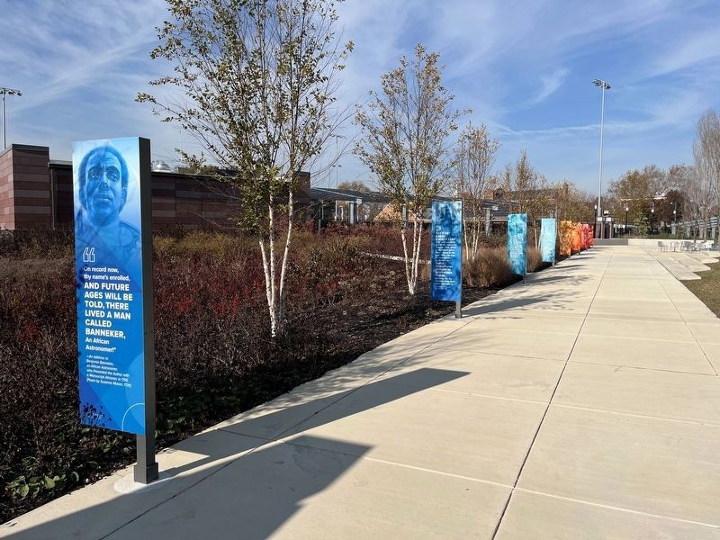 Markers on the grounds of Benjamin Banneker Academic High School from the south image. Click for full size.