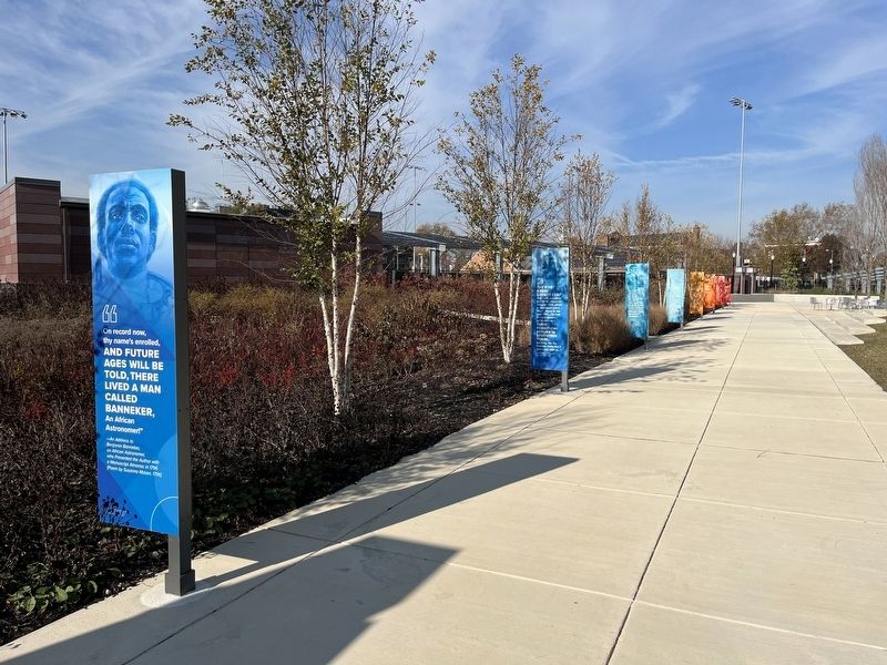 Markers on the grounds of Benjamin Banneker Academic High School from the south image. Click for full size.