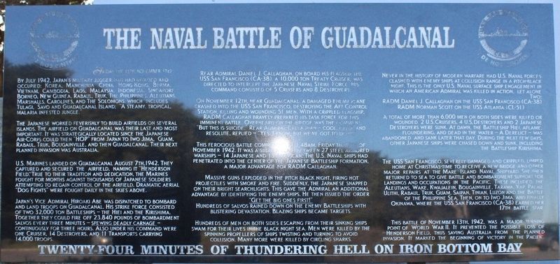 The Naval Battle of Guadalcanal Marker image. Click for full size.