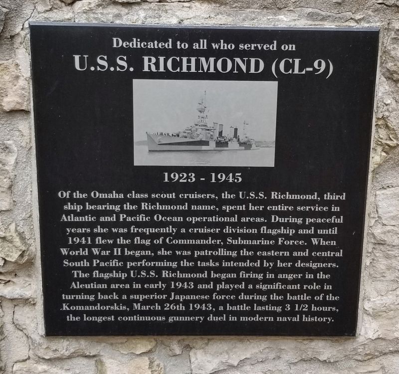 Dedicated to all who served on U.S.S. Richmond (CL-9) Marker image. Click for full size.