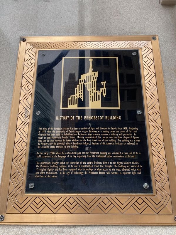 History of the Penobscot Building Marker. Click for full size. History of the Penobscot Building Marker image. Click for full size.