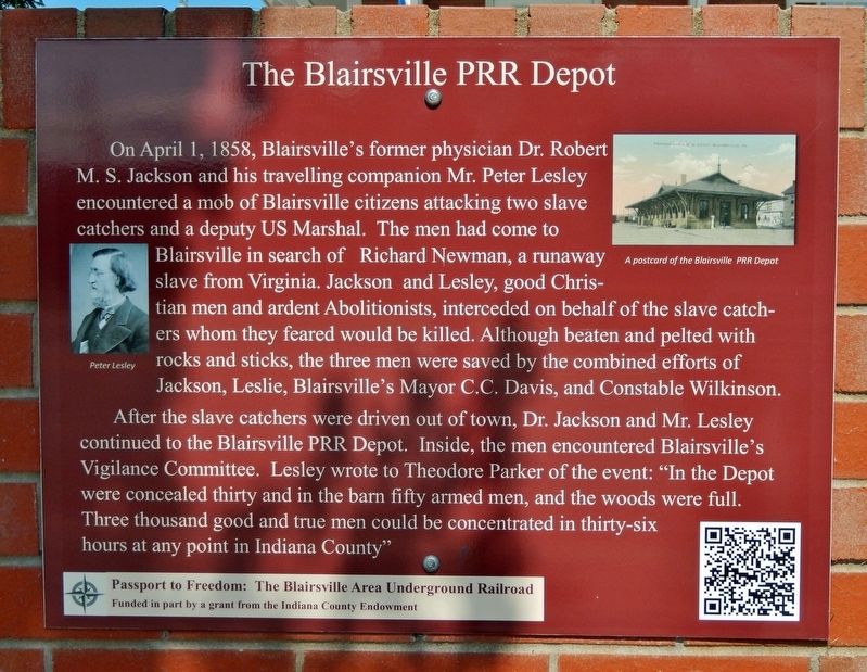 The Blairsville PRR Depot Marker image. Click for full size.