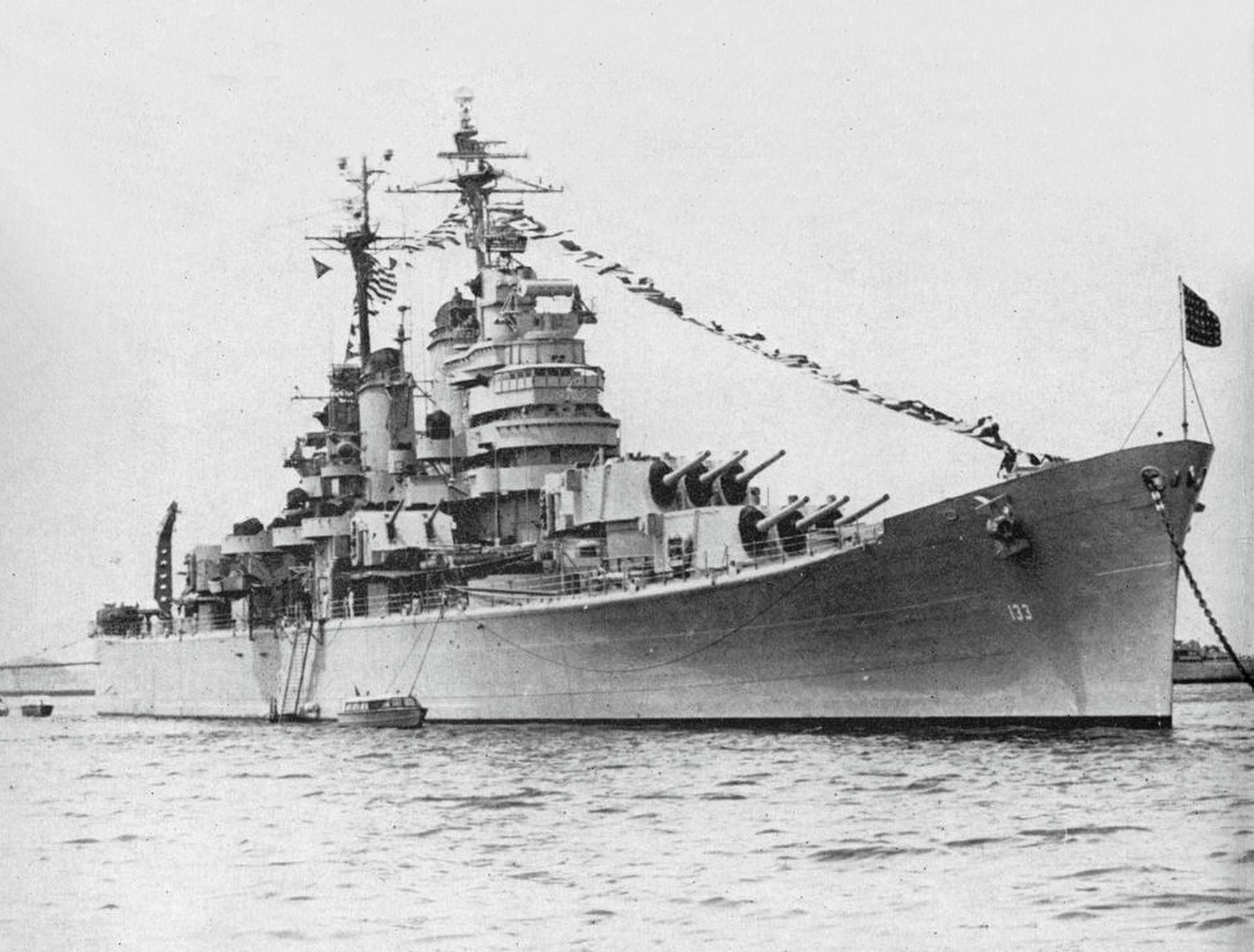 The <i>U.S.S. Toledo (CA-133)</i> at anchor image. Click for full size.