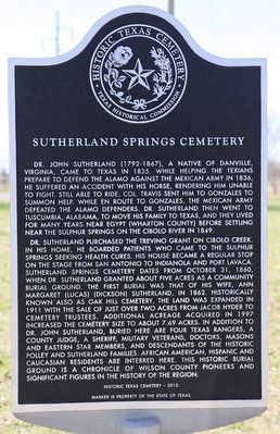 Sutherland Springs Cemetery Marker image. Click for full size.
