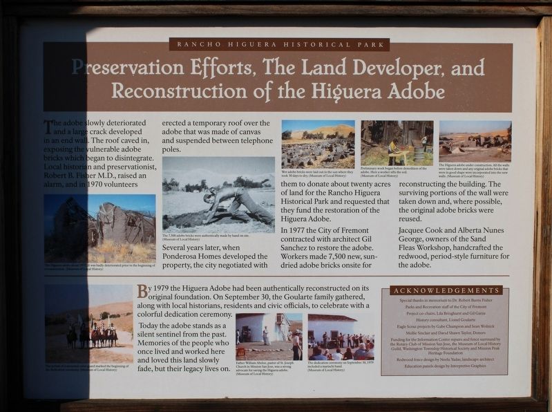 Preservation Efforts, The Land Developer, and Reconstruction of the Higuera Adobe Marker image. Click for full size.