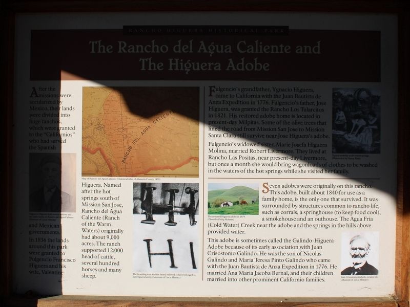 The Rancho del Agua Caliente and The Higuera Adobe Marker image. Click for full size.