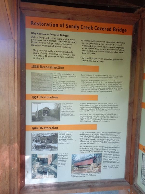 Restoration of Sandy Creek Covered Bridge Marker image. Click for full size.