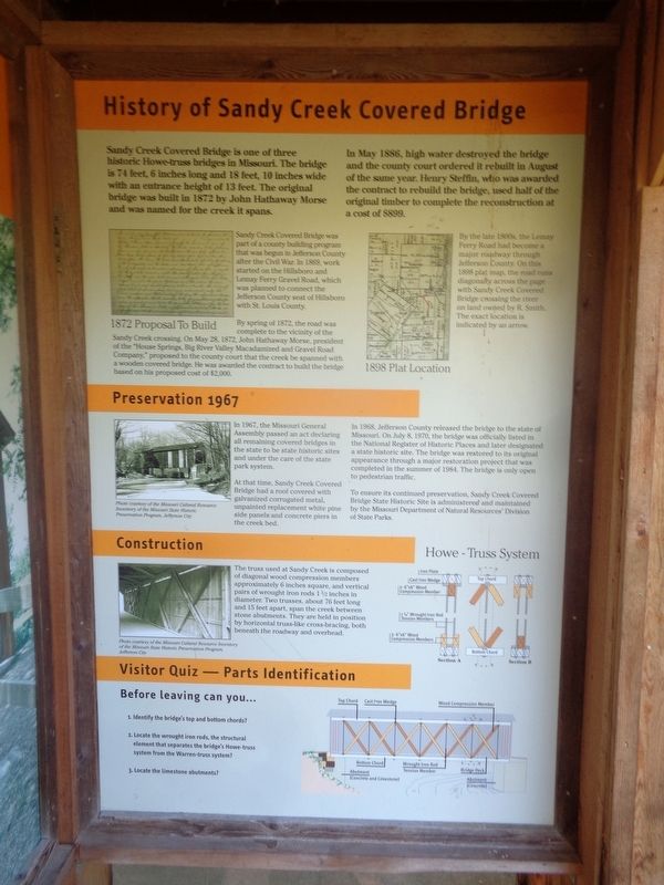 History of Sandy Creek Covered Bridge Marker image. Click for full size.