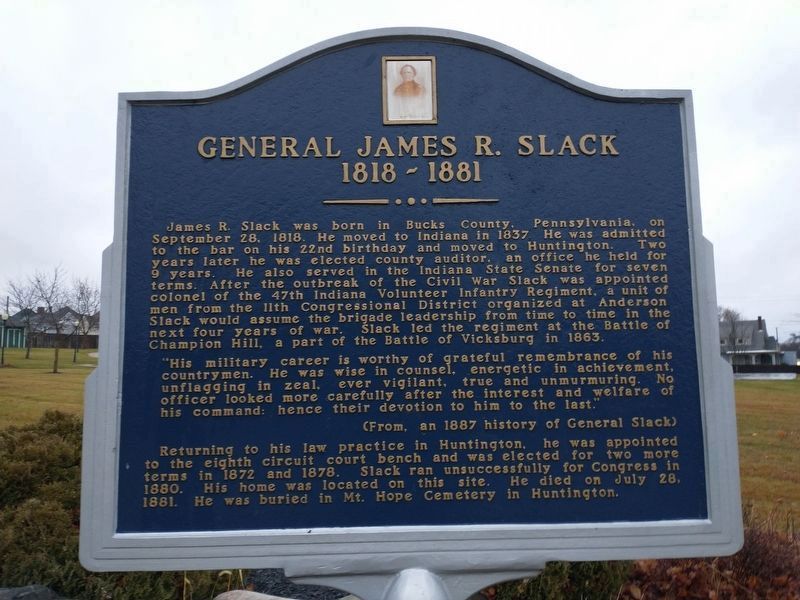 General James R. Slack 1818 - 1881 side of the marker. Click for full size. General James R. Slack 1818 - 1881 side of the marker image. Click for full size.