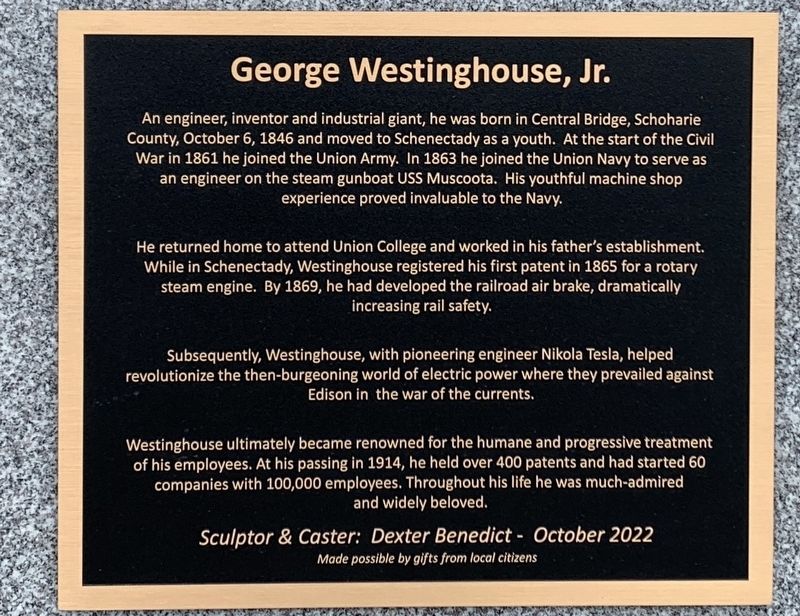 George Westinghouse Jr. / The Westinghouse Family side of marker image. Click for full size.