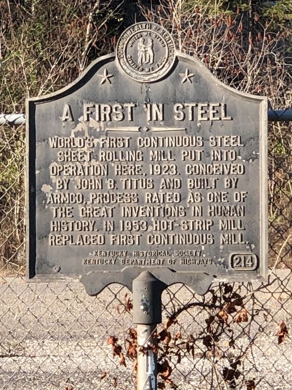 A First in Steel Marker image. Click for full size.