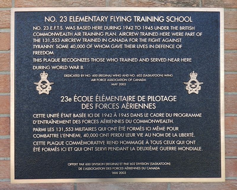 No. 23 Elementary Flying Training School Marker image. Click for full size.