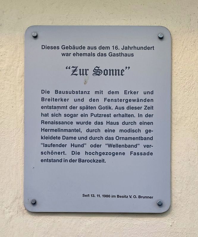 Das Gasthaus Zur Sonne / The Inn At the Sun Marker image. Click for full size.
