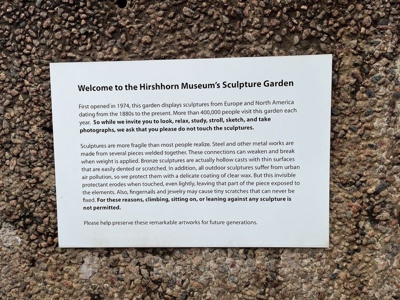 Welcome to the Hirshhorn Museum's Sculpture Garden Marker image. Click for full size.