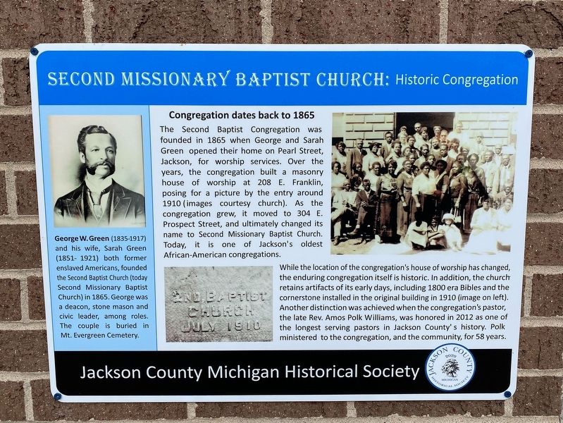 Second Missionary Baptist Church: Marker image. Click for full size.
