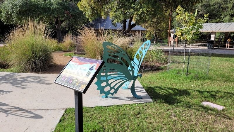 The Mayors' Monarch Pledge Marker and a Monarch Butterfly Statue. Click for full size. The Mayors' Monarch Pledge Marker and a Monarch Butterfly Statue image. Click for full size.