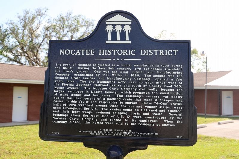 Nocatee Historic District / Nocatee Baptist Church side of marker image. Click for full size.