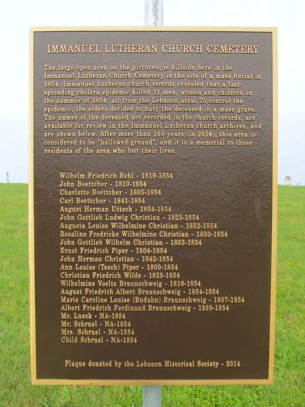 Immanuel Lutheran Church Cemetery Marker image. Click for full size.