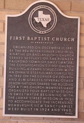 First Baptist Church of Sweetwater Marker image. Click for full size.