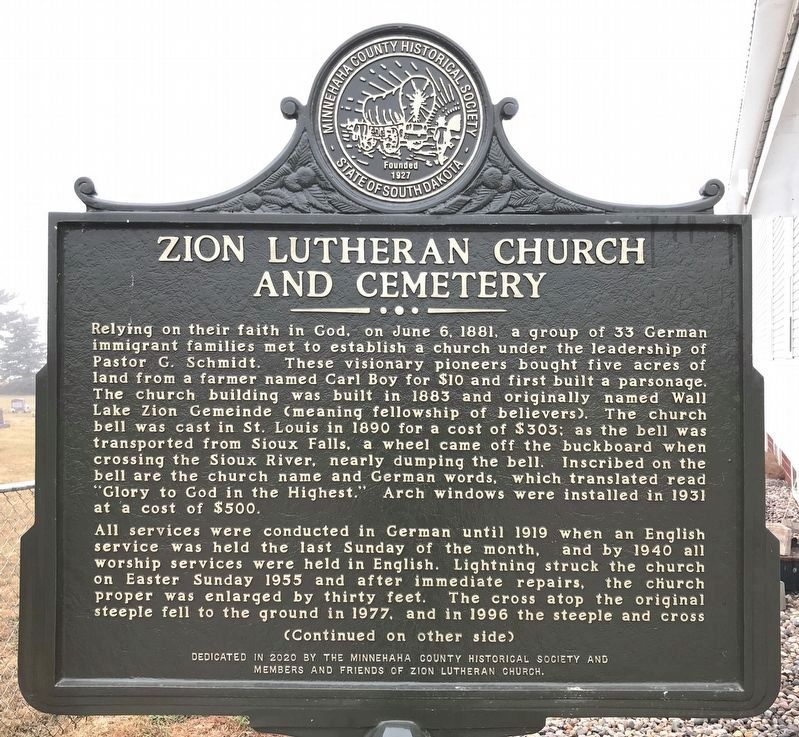 Zion Lutheran Church and Cemetery Marker, Side One image. Click for full size.