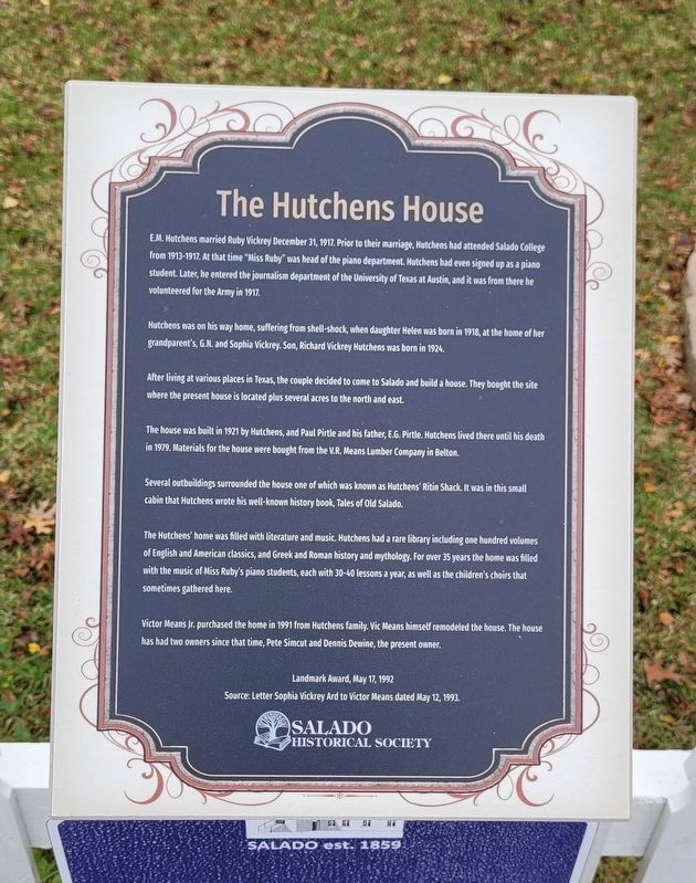 The Hutchens House Marker image. Click for full size.