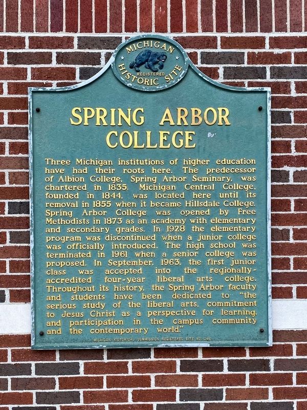 Spring Arbor College Marker image. Click for full size.