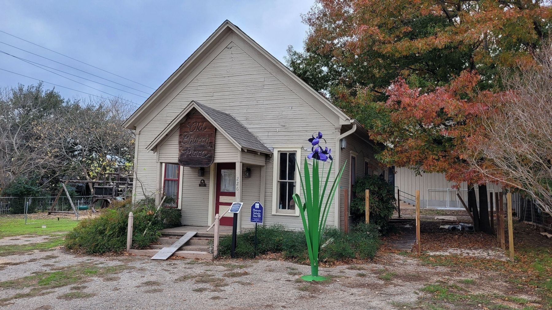 The view of the Old Salado Church of Christ and Marker. Click for full size. The view of the Old Salado Church of Christ and Marker image. Click for full size.