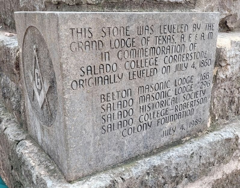 Masonic Cornerstone from work in 1989 at the northeast corner of the ruins image. Click for full size.