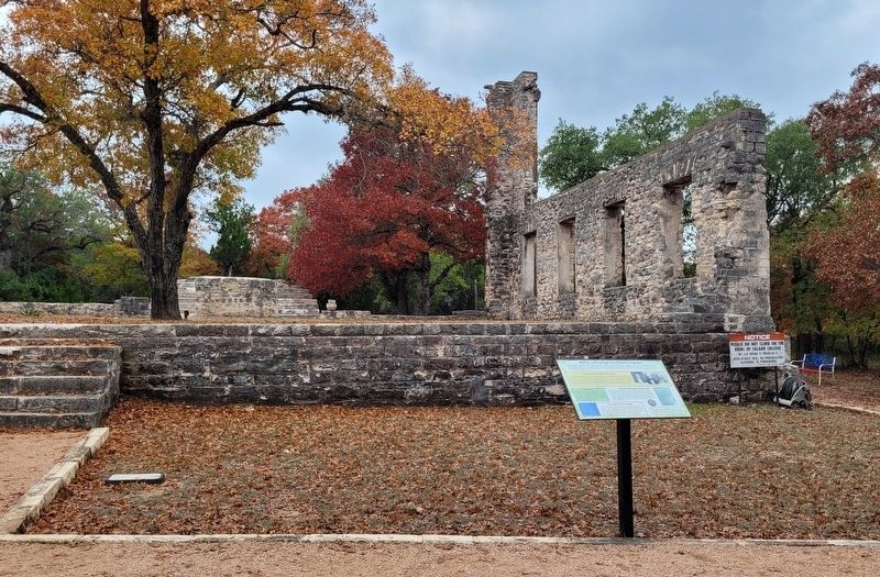 Salado and College Established Together Marker and the college ruins image. Click for full size.